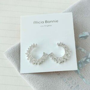Alicia Bonnie jewelry - Sunburst Silver White Crystal Hoop Earrings